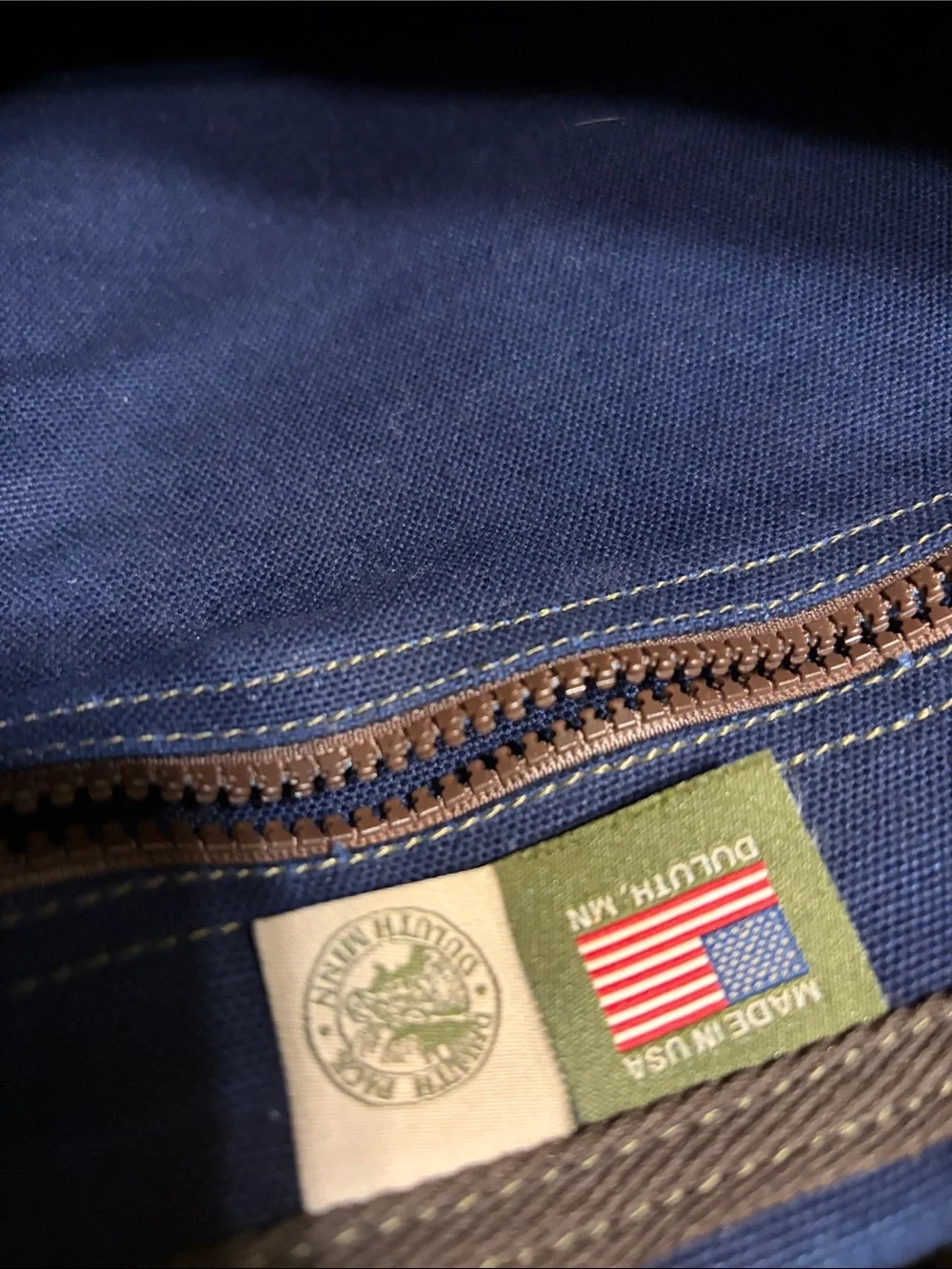 Duluth Pack Navy Canvas Duffel with Brown Leather Trim